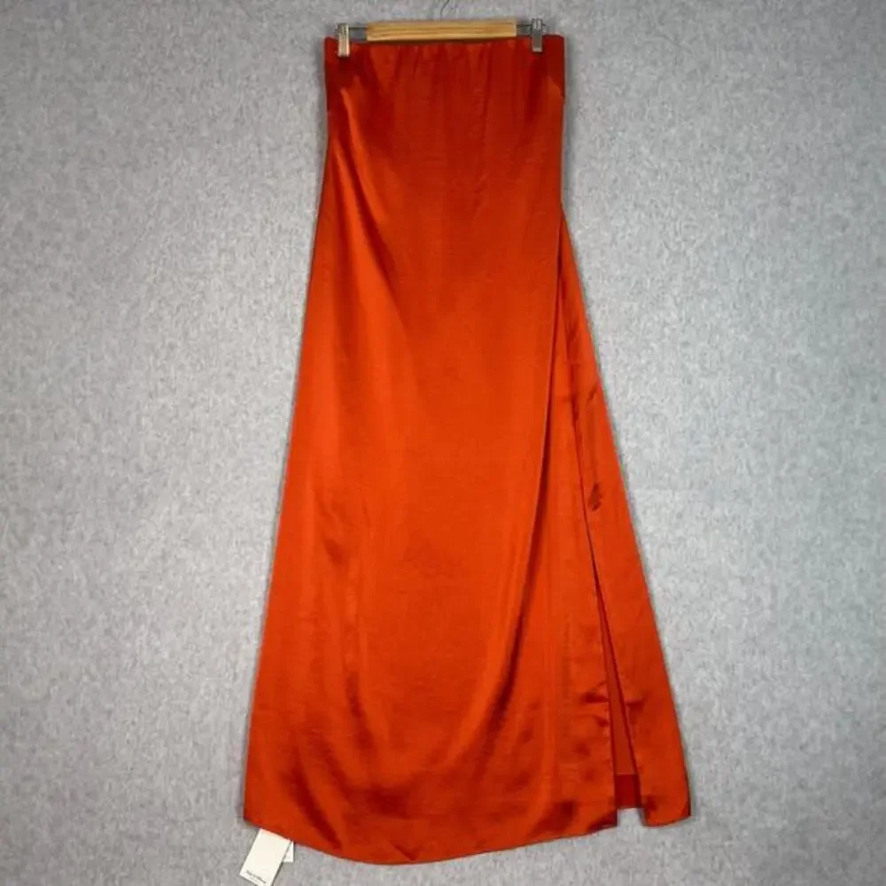 Abercrombie & Fitch Size Small Orange Satin Strapless Slip Maxi Dress Front Slit